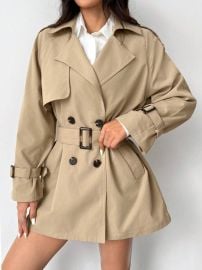SHEIN EZwear Women\'s New Autumn Solid Color Casual Long-Sleeved Khaki Classic Trench Coat | SHEIN USA at Shein